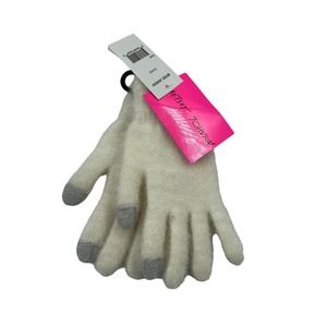 Betsey Johnson White Woven Warm Winter Fluffy Gloves Ivory Style BJ3004 NWT New